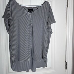 Premise Black & White Vertical Stripe Short Sleeve Blouse